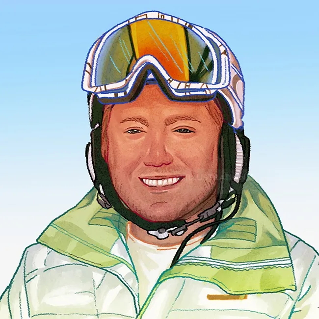 Portrait of a smiling man wearing ski goggles and winter jacket by Toma Nguyen
