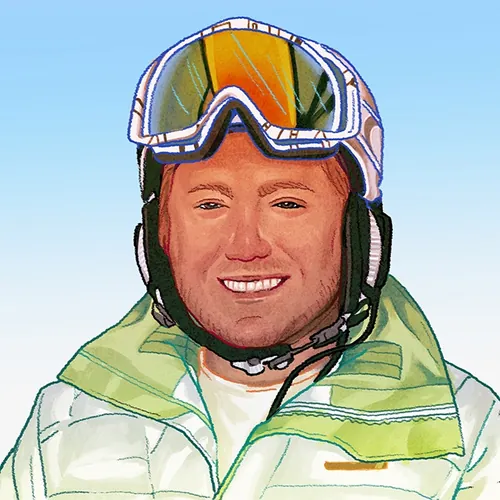 Portrait of a smiling man wearing ski goggles and winter jacket by Toma Nguyen