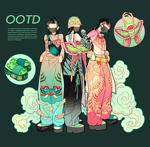 Three women wearing colorful stylized Vietnamese Ao Dai dresses by Toma Nguyen