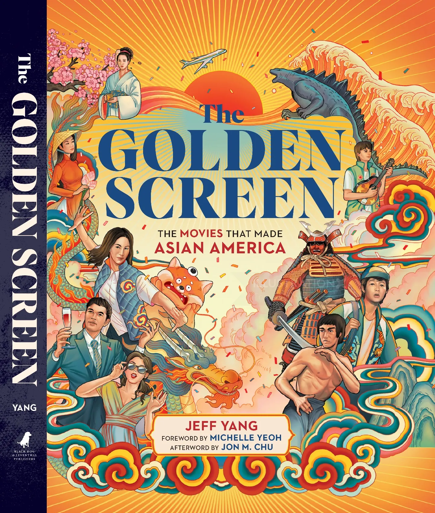Book cover of The Golden Screen with Asian American movie scenes and characters