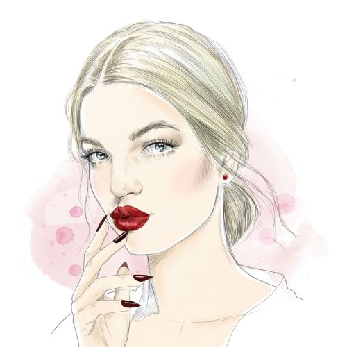 Portrait artwork of a young woman with lipstick