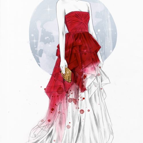 Fashion illustration of red gown 