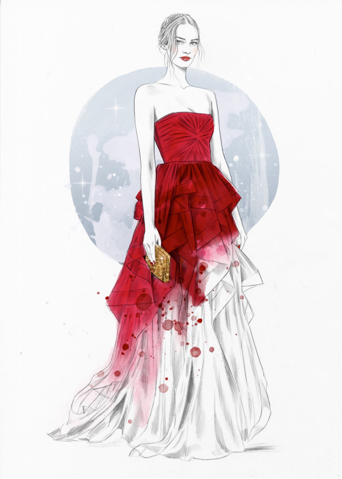 Ilustração de moda de vestido vermelho