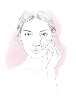 Line art of woman applying makeup