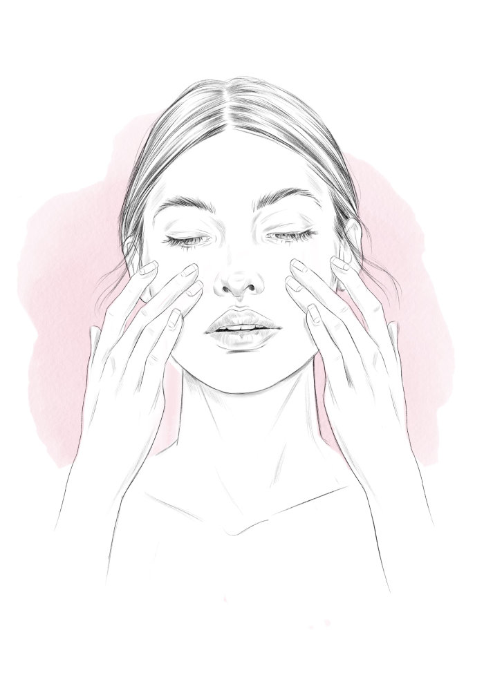 Fashion illustration of face massage 