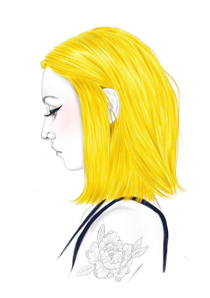 Ilustração editorial da cor dourada do cabelo para wella Professional