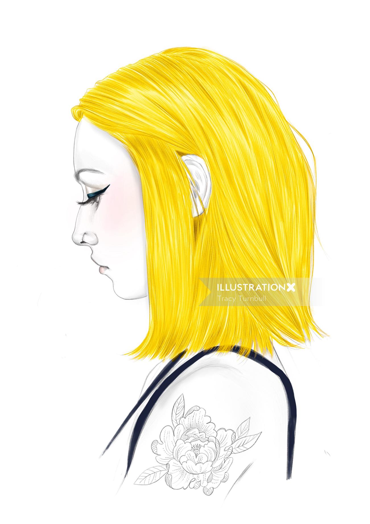 Golden hair color editorial illustration for wella Professional