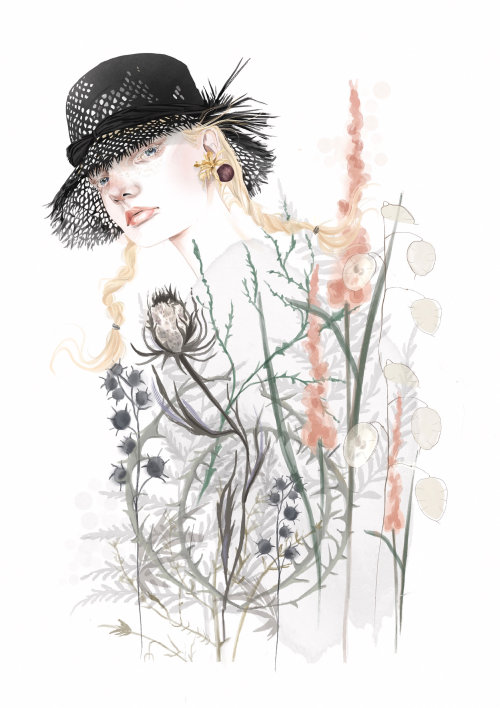 Ilustração de moda da Unia Pakhomova para a Dior primavera verão