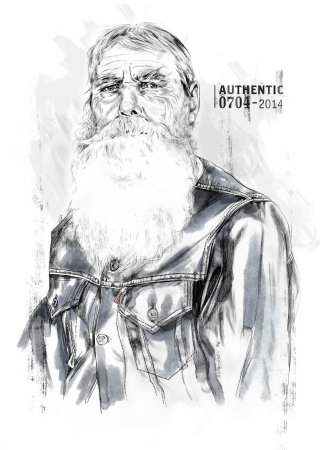 Ilustración retrato de un anciano con barba larga blanca
