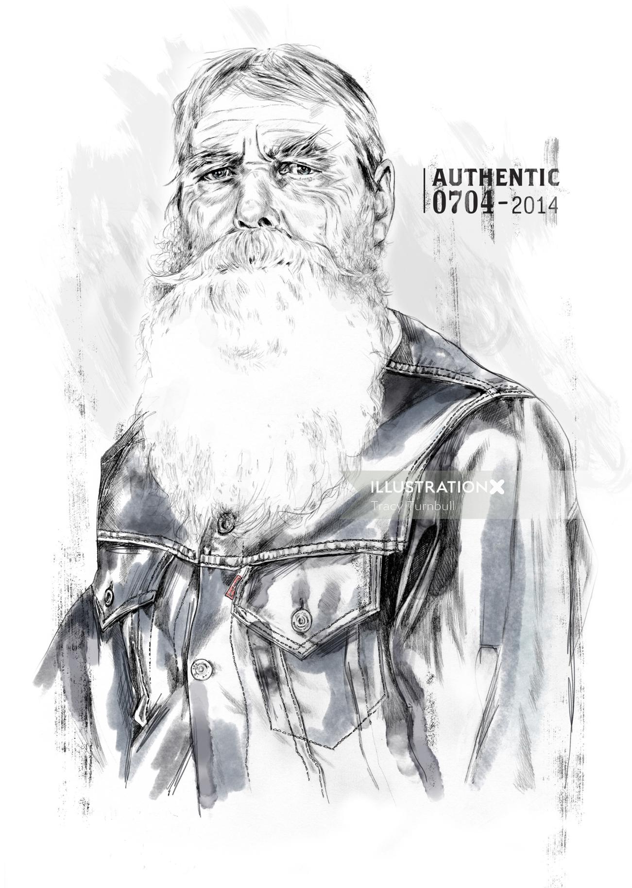 illustration de portrait de vieil homme avec une longue barbe blanche