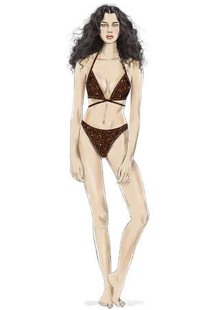 Model in trendy swimsuit Illustration by Tracy Turnbull