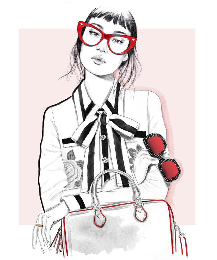 Black and White artwork of a Geek chick by Tracy Turnbull