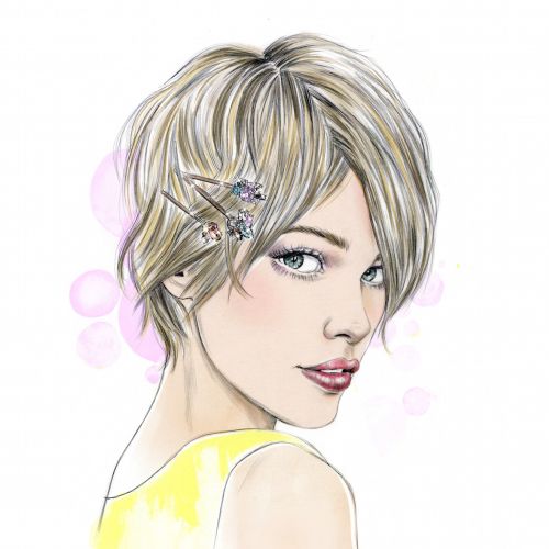fashion illustration of young a girl modern haircut