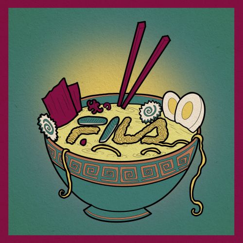 Creative ramen bowl design with detailed noodles and toppings