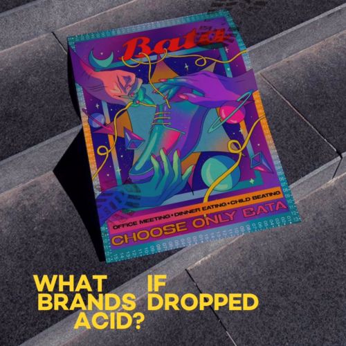 Promotion poster of Bata with futuristic design on stairs