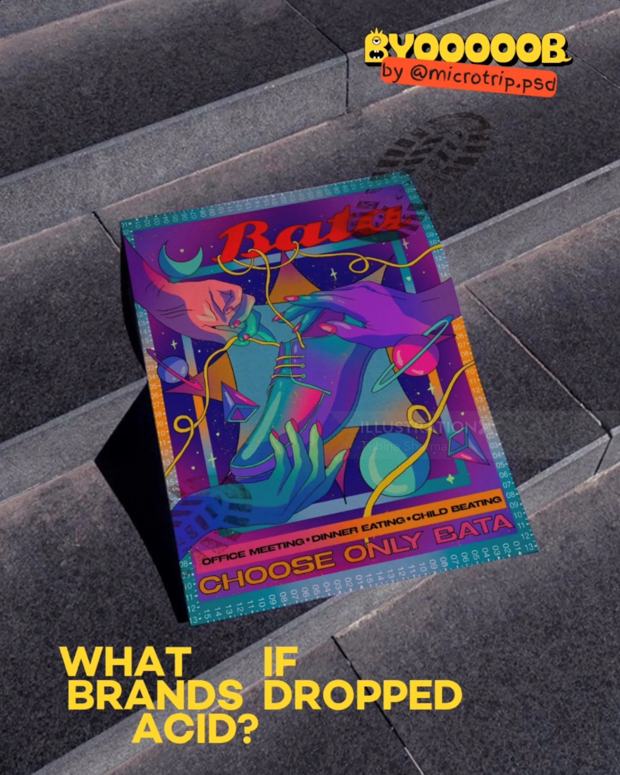 Promotion poster of Bata with futuristic design on stairs