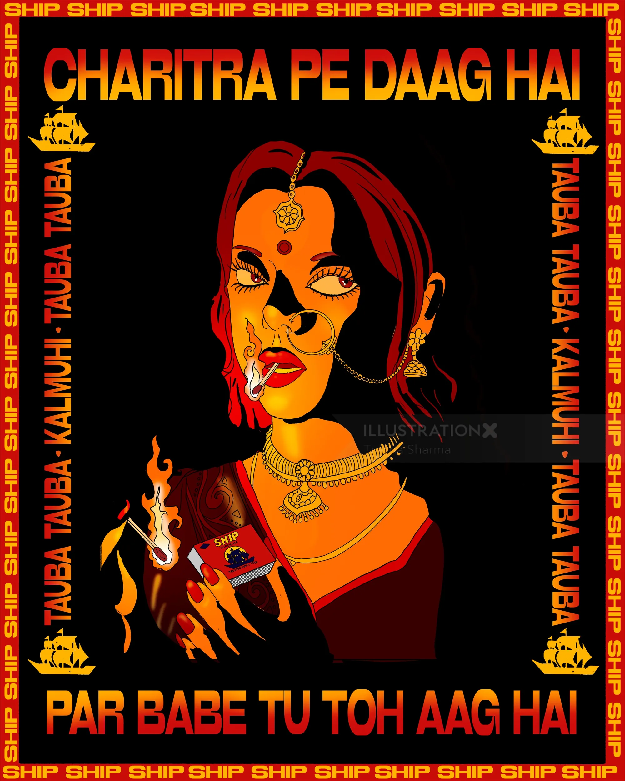 Stylized woman holding a smoking gun by Tuhina Sharma