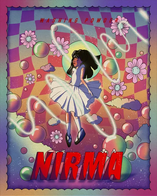 Whimsical girl wearing a white dress surrounded by flowers and bubbles by Tuhina Sharma