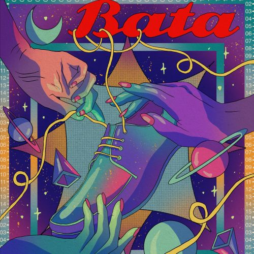 Promotional artwork for Bata featuring trendy footwear