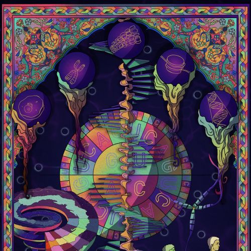Depiction of human growth using abstract and celestial visuals