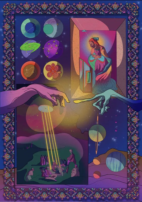 Visual representing unity and connection through cosmic imagery