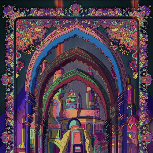 A person standing under colorful arches with intricate floral patterns by Tuhina Sharma