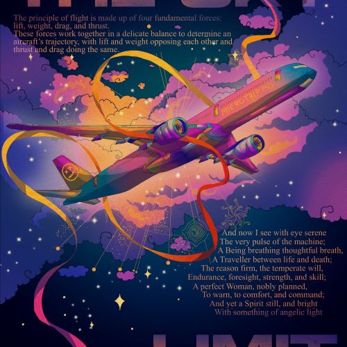 Educational aviation artwork explaining how airplanes fly