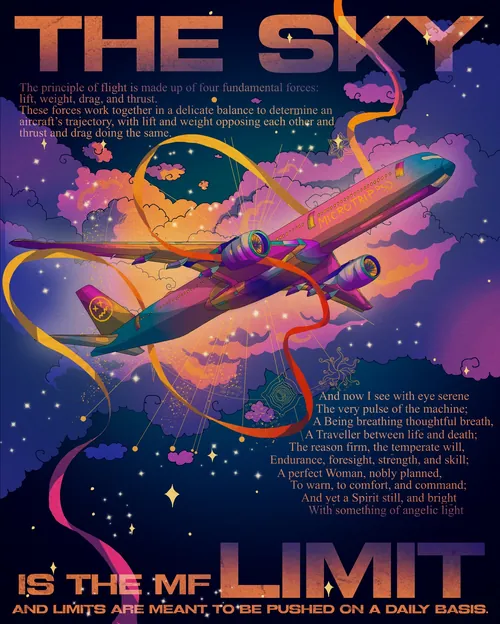 Educational aviation artwork explaining how airplanes fly