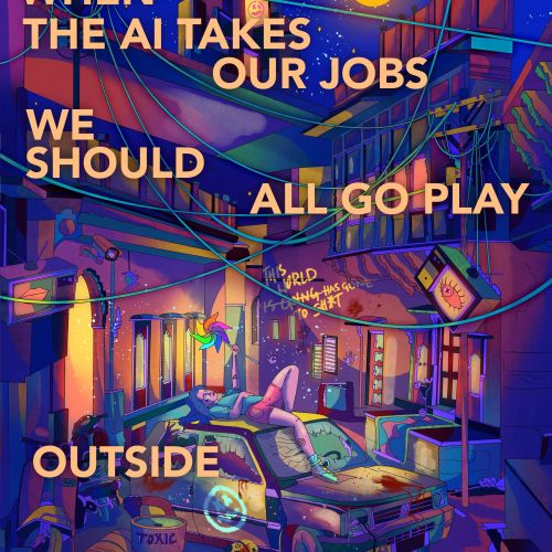 Modern urban art exploring AI and future of jobs
