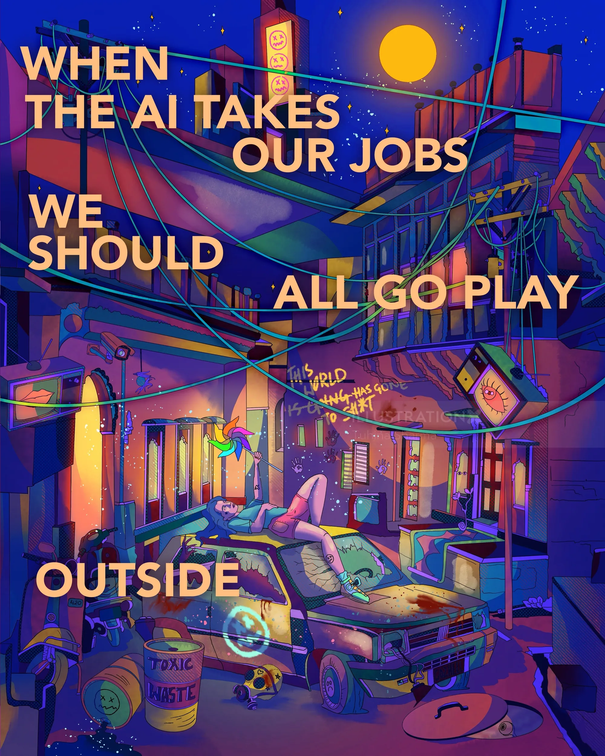 Modern urban art exploring AI and future of jobs