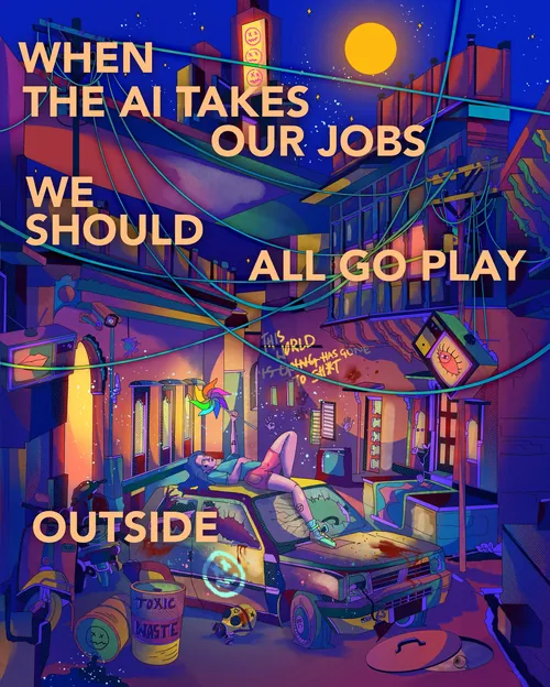 Modern urban art exploring AI and future of jobs