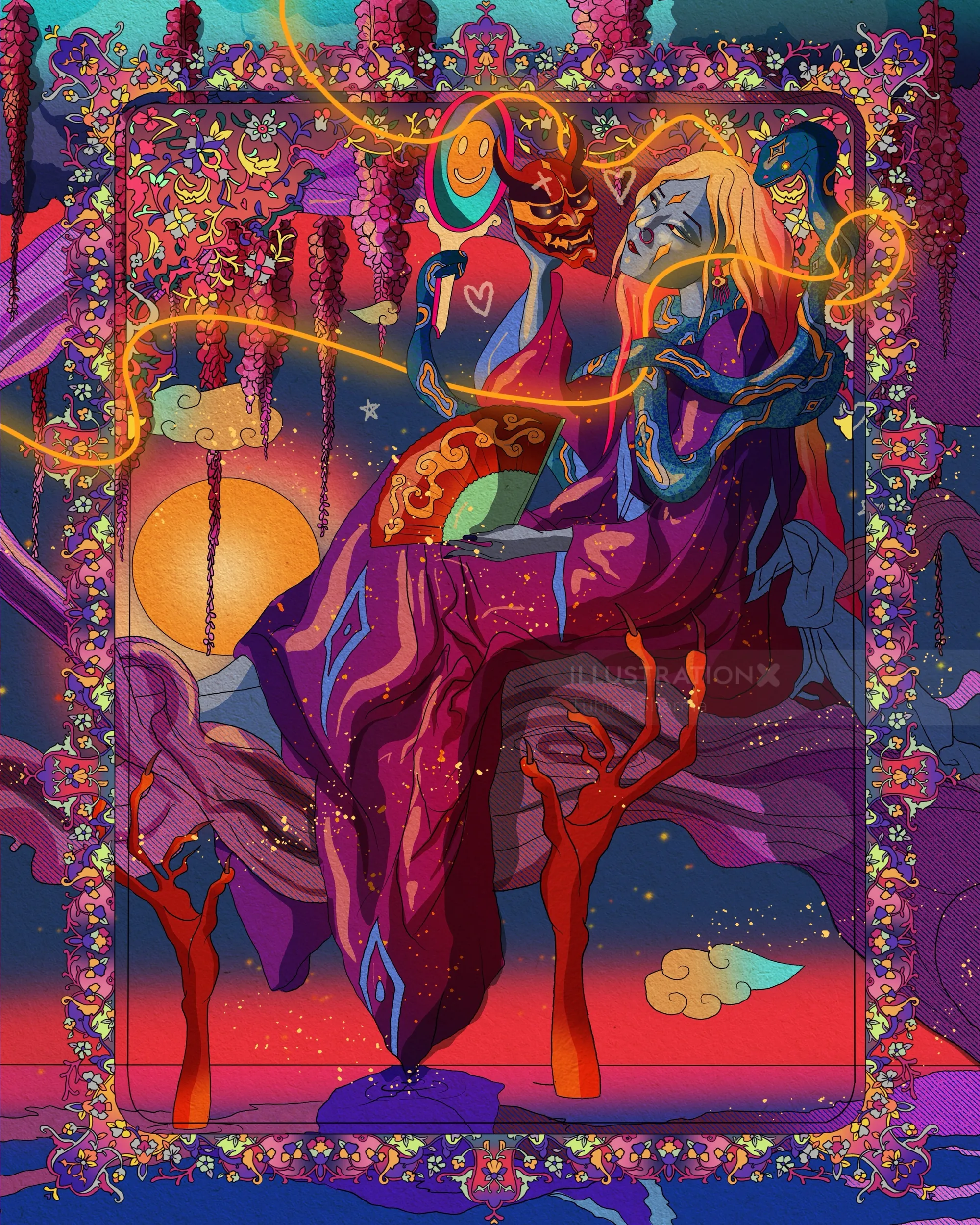 Elephant rider with intricate decorative borders