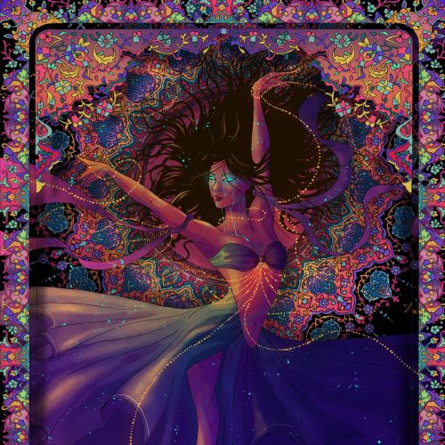 Ethereal dance illustration with dynamic swirling patterns