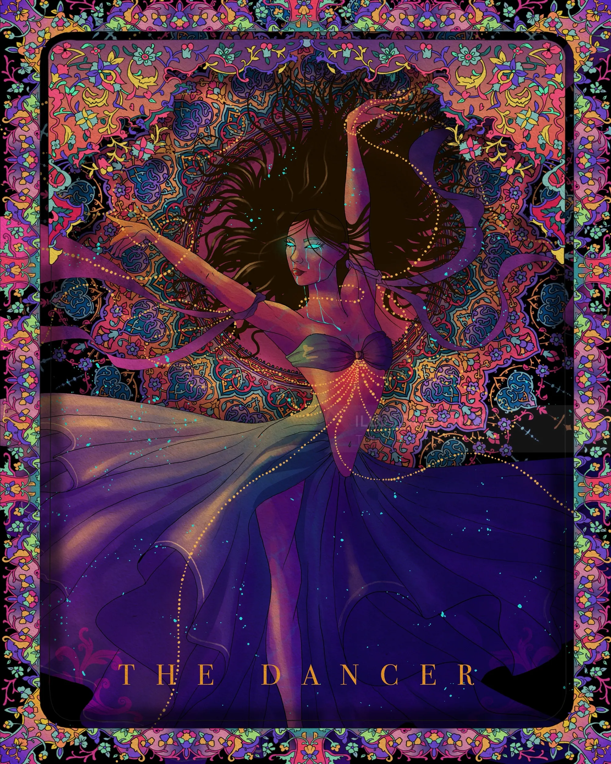 Ethereal dance illustration with dynamic swirling patterns
