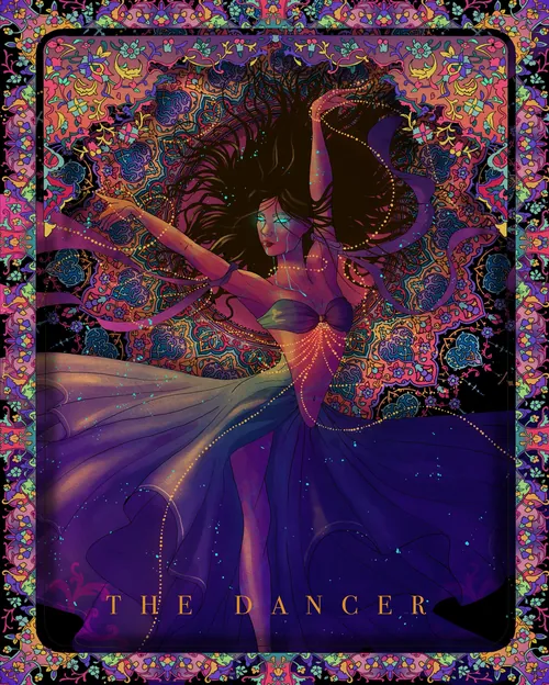 Ethereal dance illustration with dynamic swirling patterns