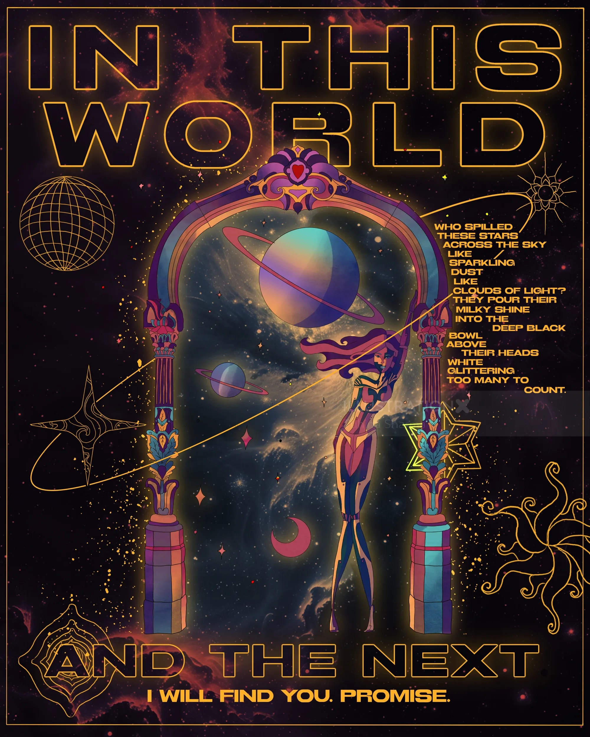Mystical portal artwork with stars and planetary visuals