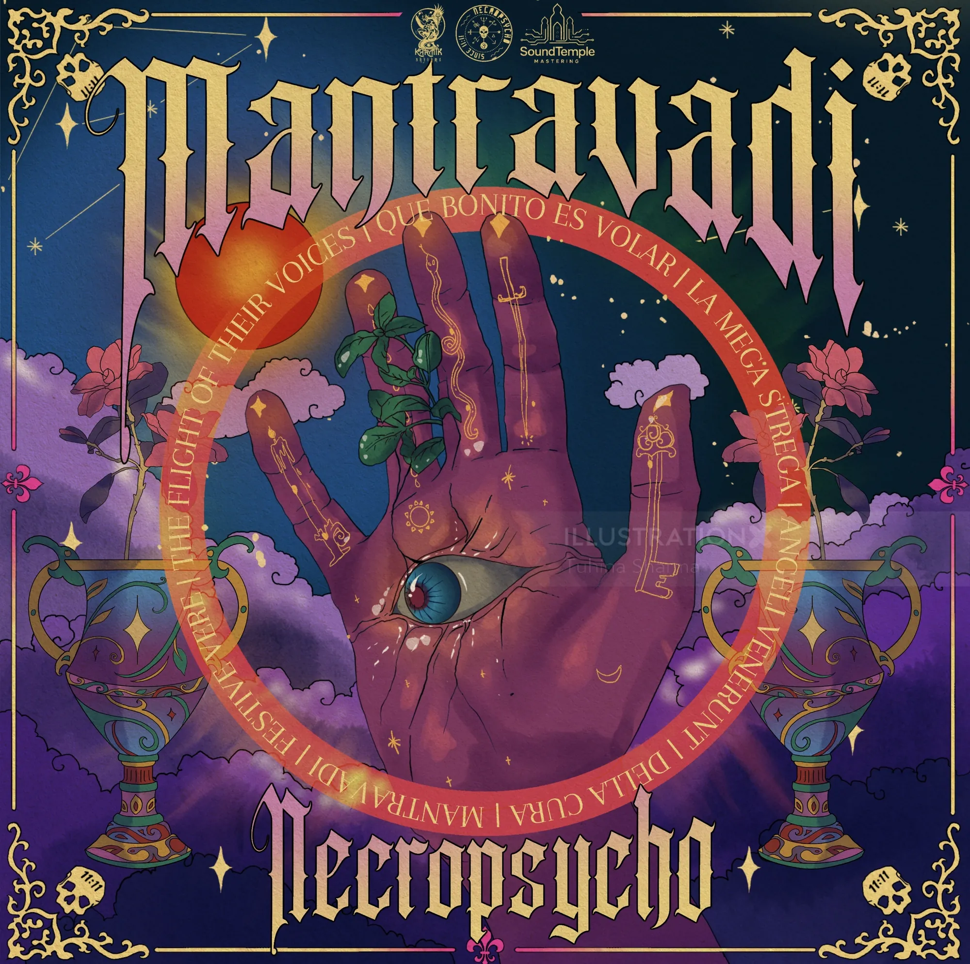 Mantravadi album cover with symbolic imagery