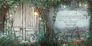 Magical forest door with glowing lanterns and plants by Turine Tran