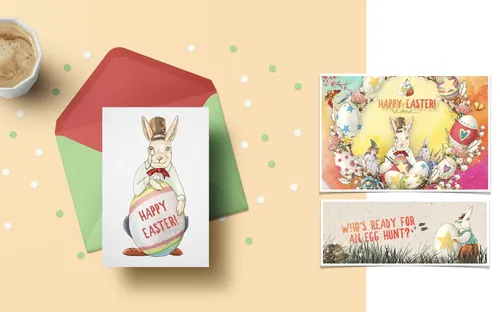 Easter cards with bunny illustrations by Turine Tran