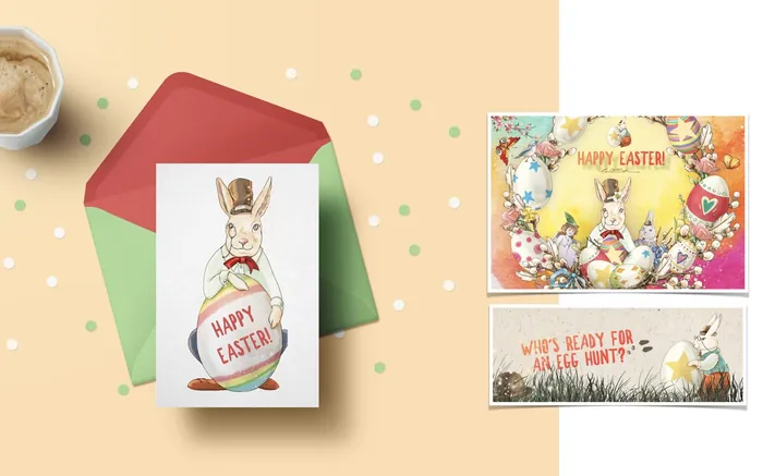 Easter cards with bunny illustrations by Turine Tran