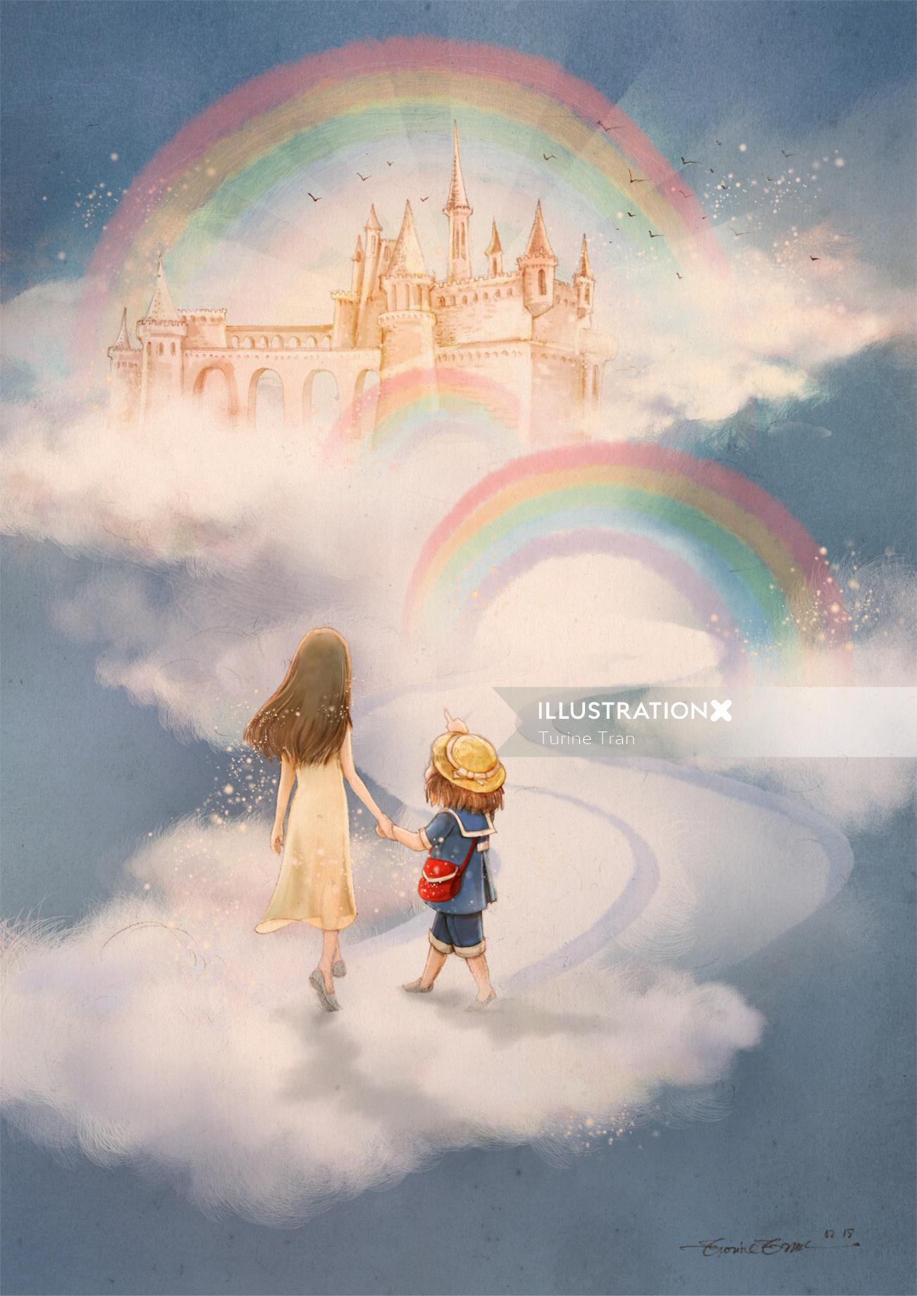 Fantasy kids to rainbow castle
