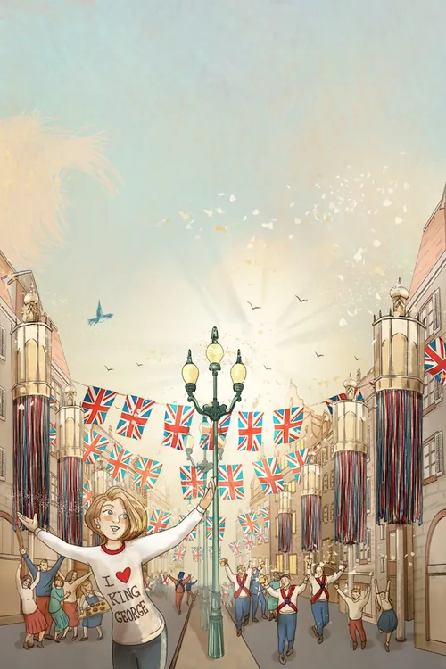 Celebration on London street with Union Jack flags under blue sky by Turine Tran