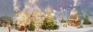 Snowy village with Christmas tree and decorated houses by Turine Tran