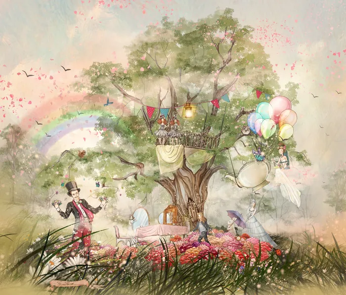 Whimsical tree party with balloons and lights by Turine Tran
