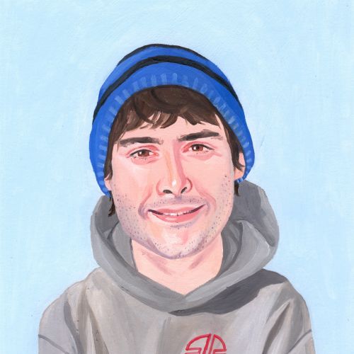 Painting of smiley teenager
