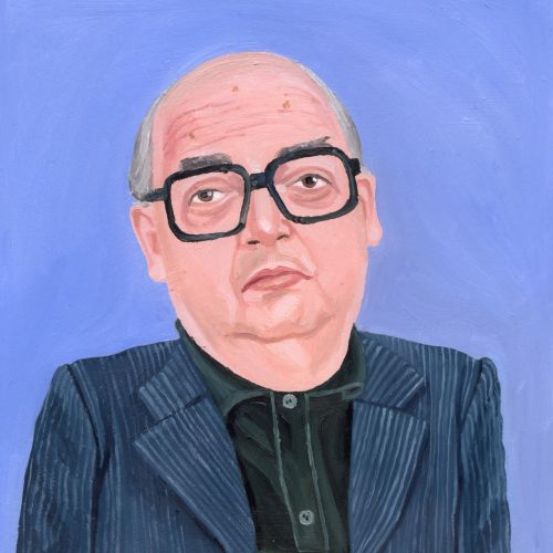 Painting of old bald man
