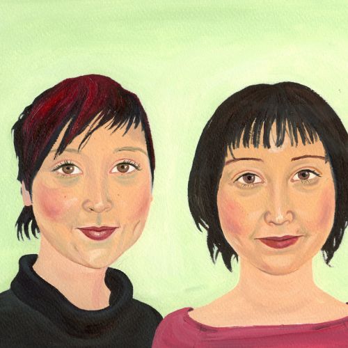 painting of two women
