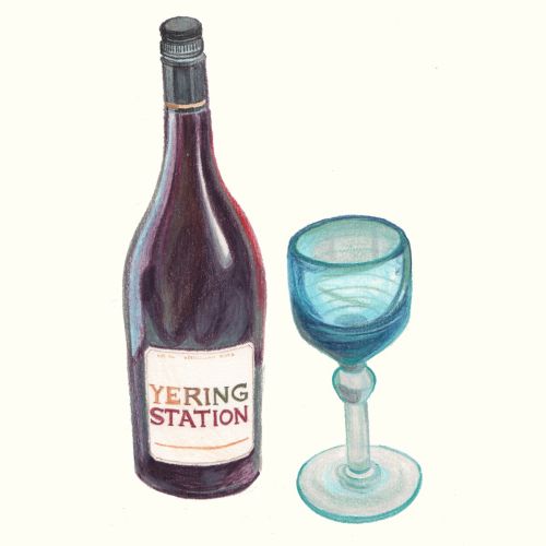 drawing of yering station bottle and glass