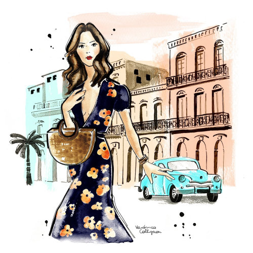 Sezane inspired girl at Havana Cuba fashion illustration
