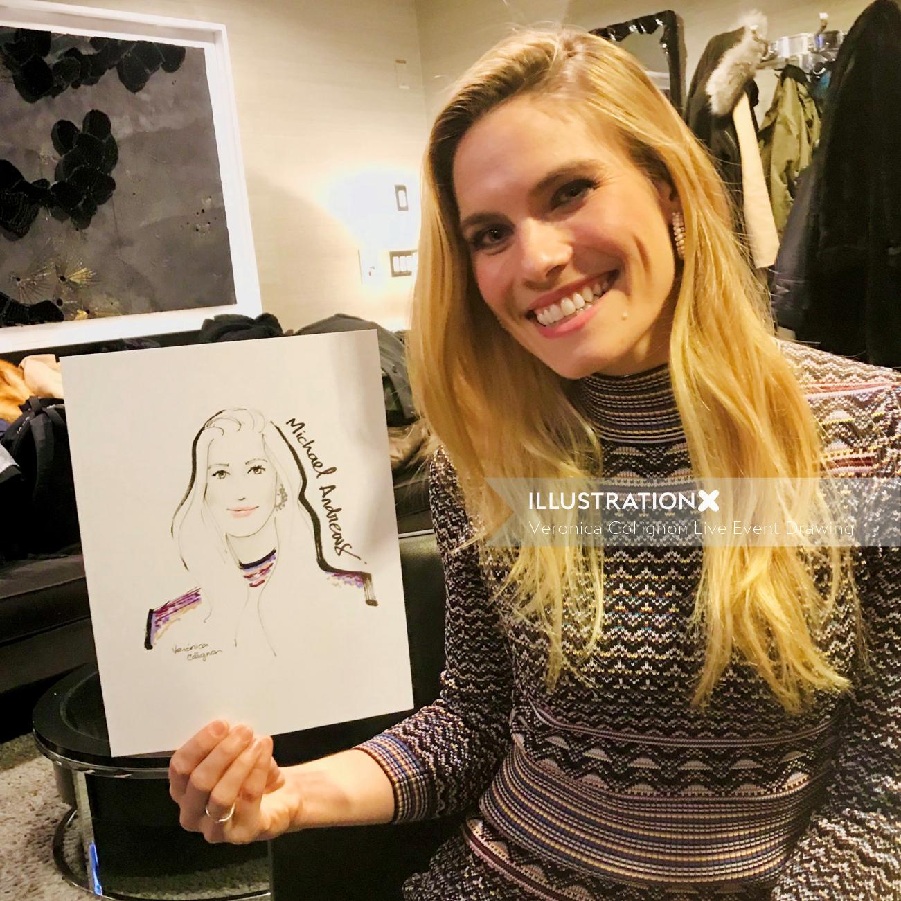 Live event drawing happy woman
